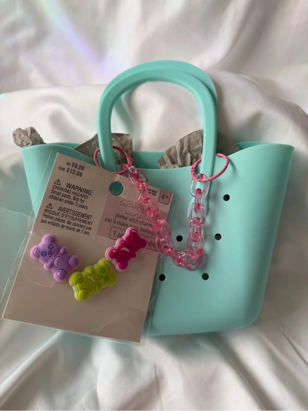 Cute Club Mint Green Silicone Mini Tote Bag Teddy Bears Charm